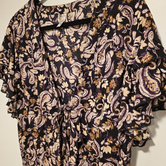 Intimately Free People Call Me Later Bodysuit Paisley Black XL Ruffle Chic Boho - Picture 11 of 15
